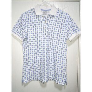 Brooks Brothers Polo Mens Medium White Blue Anchor Performance Slim Fit Cotton